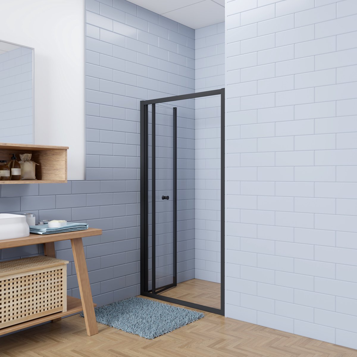 Aica industriële stijl vouwdeur douchedeur 90x195cm - 5mm gehard veiligheidsglas easyclean - mat zwart aluminium frame
