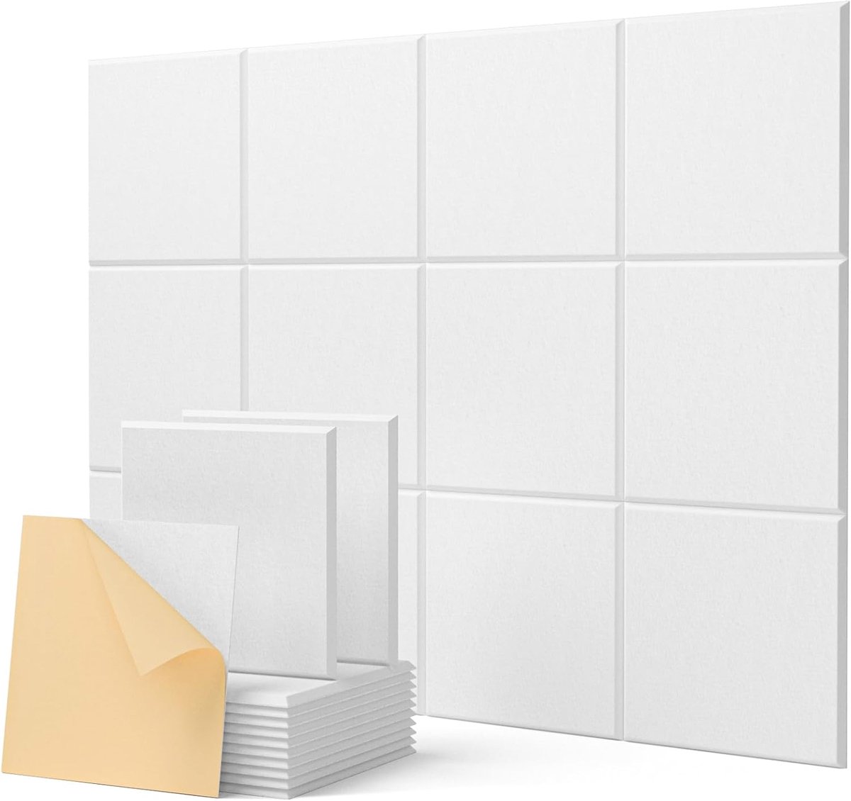 SnelShoppen - Geluidsabsorberende Acoustic Panels 12 Stuks Zelfklevend Wandschildering 30x30x1 cm Wit Hoge Dichtheid Polyester voor Wand Plafond Hout