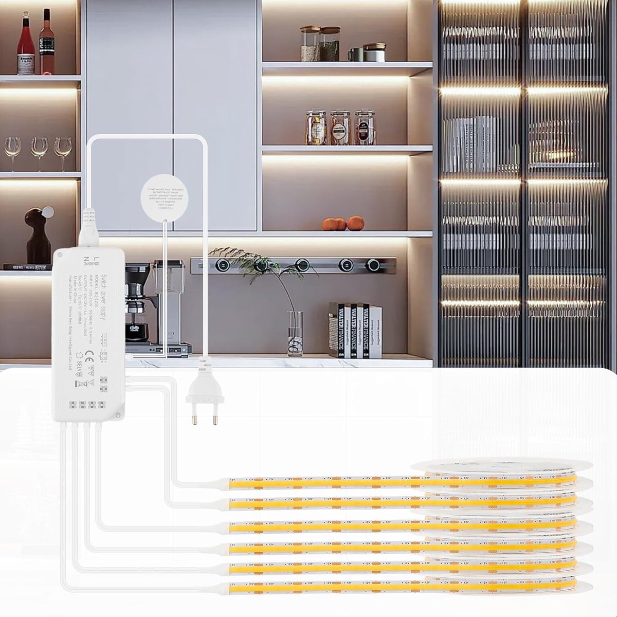 SnelShoppen - COB LED Strip 1m - 6 Rollen Wit - Flexibele Verlichting voor Feest, Tuin, Keuken en Meer - Energiezuinige LED Strip voor Decoratie