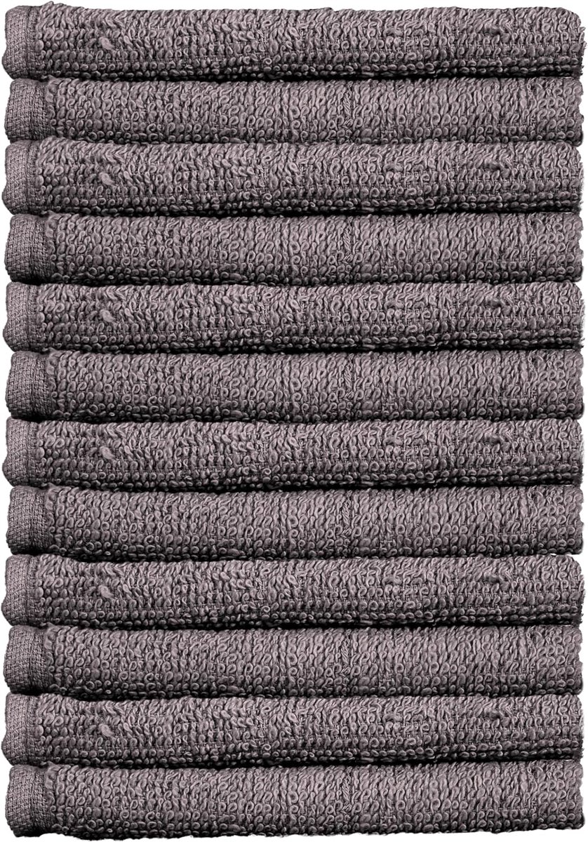 SnelShoppen - 12 Stuks Gezichtsdoekjes en Fleece Handdoeken Set 30x30cm - 100% Katoen, Absorberend, Luxe en Zacht voor Bad, Salon, Gym, Spa - Charcoal