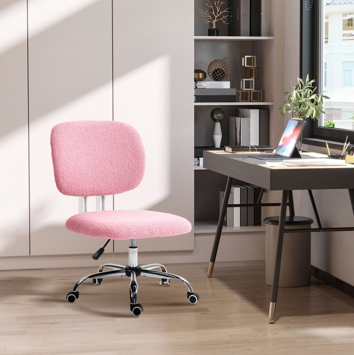 COVREO Bureaustoel 48 x 53 x 80-90 cm – roze, zonder armleuningen, hoogteverstelbaar