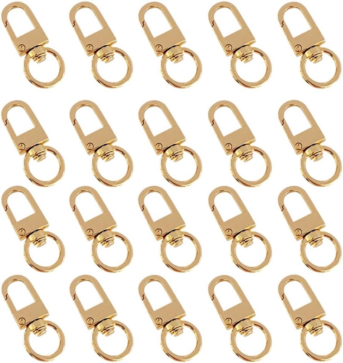 SnelShoppen - 20 Draaibare Haken met Sleutelringen - Karabijnhaken in Goud - Metalen Haken voor Sleutelhangers, Doe-Het-Zelf, Tassen, Sleutels, Perfec
