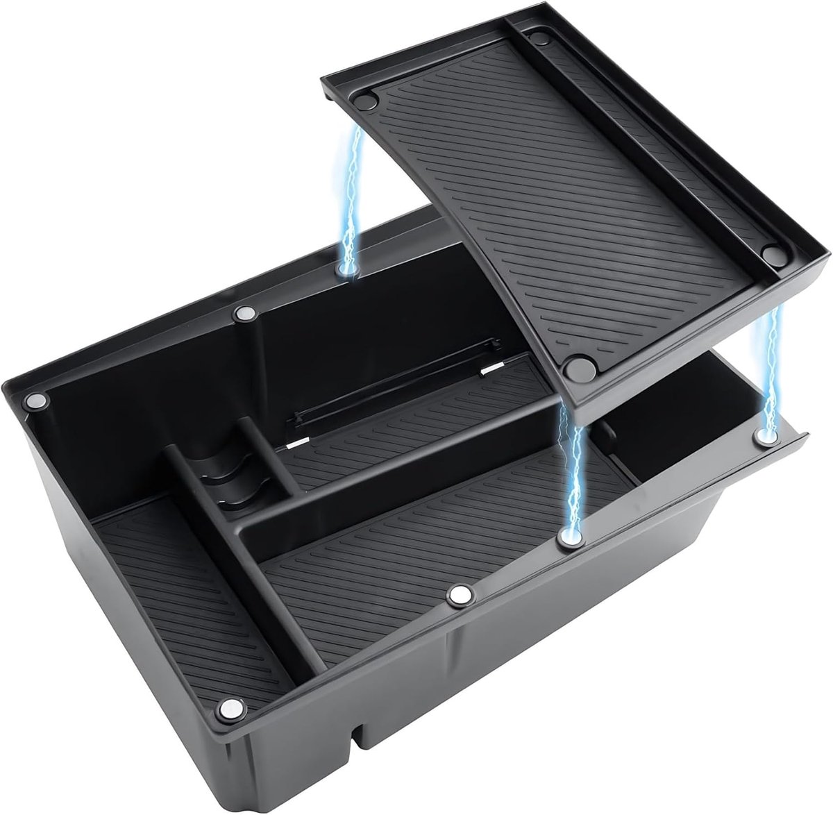 SnelShoppen - Opbergdoos voor Middenconsole Kia EV3/GT Line 2025-2026, Dubbele Vloer, Organizer met Magnetisch Compartment en Antislip Systeem