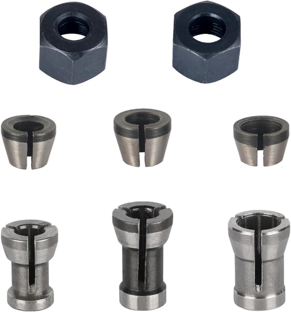 SnelShoppen - 8 Pcs Routers, Bit Collet Adapter Set met 6 Clamp Adapters (6/6.35/8 mm), 2 Robuuste Nuts voor Engraving Machines, Houtbewerking, Carpen