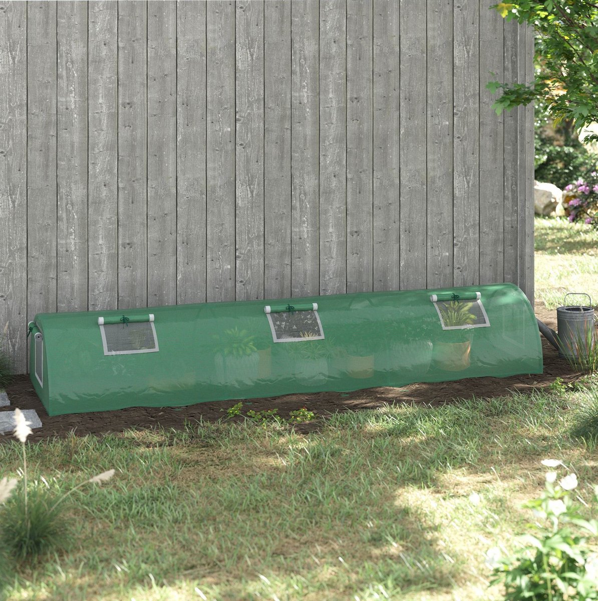 COVREO Kweektunnel 300 x 80 x 45 cm groen met UV bestendige PE folie en 4 mesh vensters