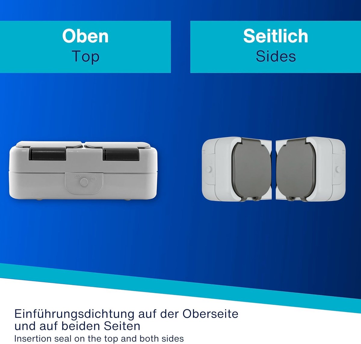 SnelShoppen - Double Wet Room Socket IP44 - 2-Weg Vochtbestendige Aansluiting - Donkergrijs - Voor Buiten en Vochtige Ruimtes - Pre-wired