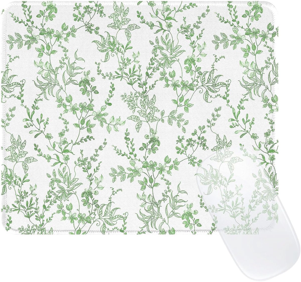 SnelShoppen - Elegant Groene Bloemen Mouse Pad - Waterdichte Aesthetic Bloem Motief, Non-Slip Rubber Basis, Ideaal voor Kantoor en Gaming, 24x20 cm