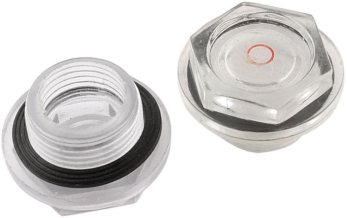 SnelShoppen - 2x 26mm Draad Diameter Air Compressor Plastic Olie Niveau Kijkglas - Duidelijk/ Zwart - Voor Compressoren, Machines en Meer