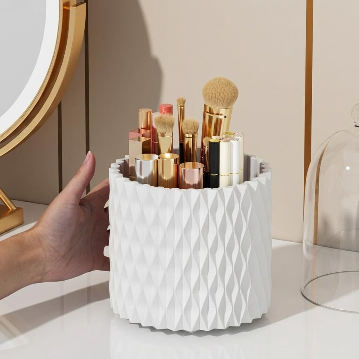 SnelShoppen - Swivel Pen Holder 12.2 x 12 cm Desk Organizer met 5 Compartimenten, 360 Graden Rotatie, Rond Kantooraccessoire voor Pennen, Make-up Kwas