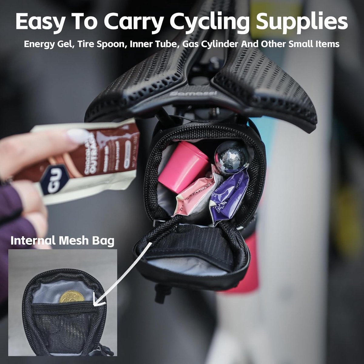 SnelShoppen - Fietstas Zadelzak 0.4 Liter - Waterdichte Saddle Bag voor MTB en Racefiets - Ideaal voor Fietstochten en Pendelen - Zwart