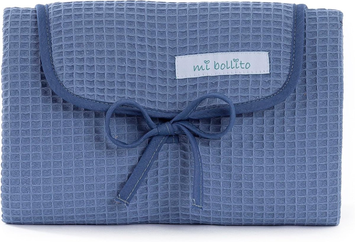 SnelShoppen - Portable verschoonmat voor baby's, opvouwbaar, waterproof, 100% waffle katoen, lichtgewicht, ideaal voor moeder tas, blauw, perfect als