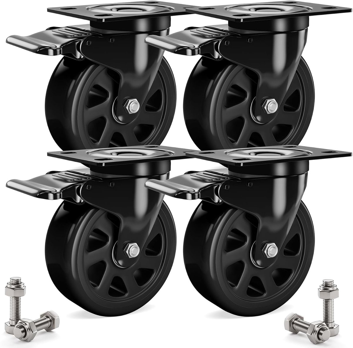 SnelShoppen - Heavy Duty Wielen 4 Stuks 75 mm Zwenkwielen met Rem en 360° Rotatie tot 480 kg Stil en Geen Sporen voor Meubels en Transport