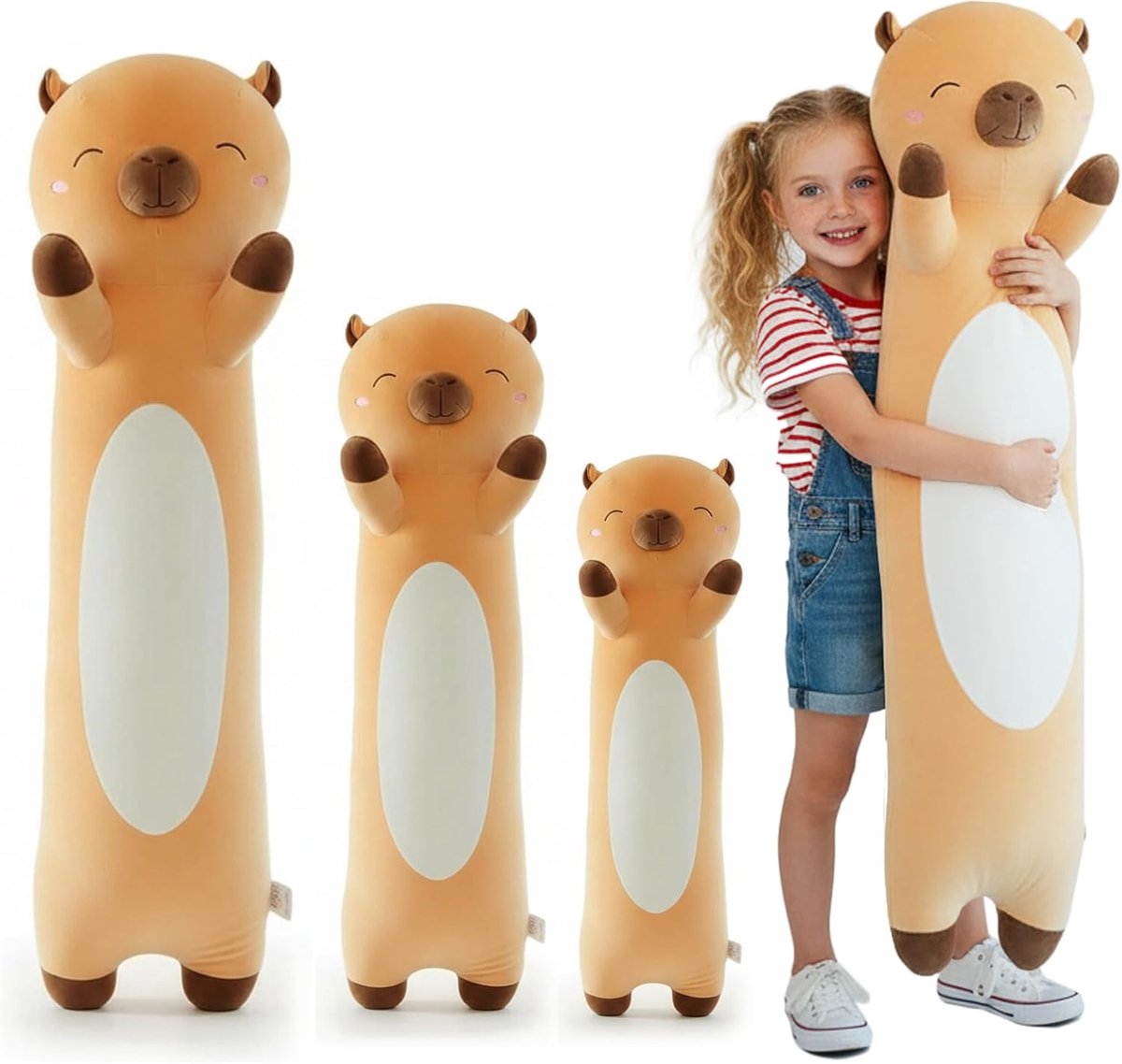 SnelShoppen - Kekeso Long Capybara Kussen 60cm, Ultra Zacht Pluche Dier Kussen, Capybara Cuddle Body Pillow Kawaii voor Kinderen, Tieners en Volwassen