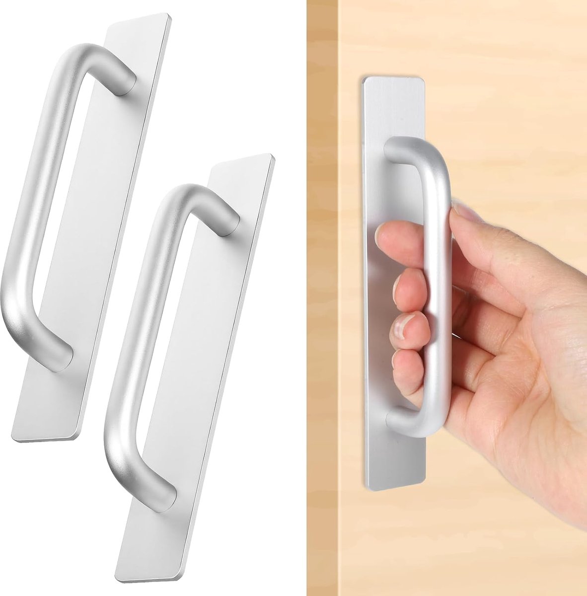SnelShoppen - Set van 2 Zelfklevende Kasthandgrepen 14,6 cm - Aluminiumlegering, Zilver - Geen Boren Nodig voor Keukenkasten, Laden, Raamschuifkasten