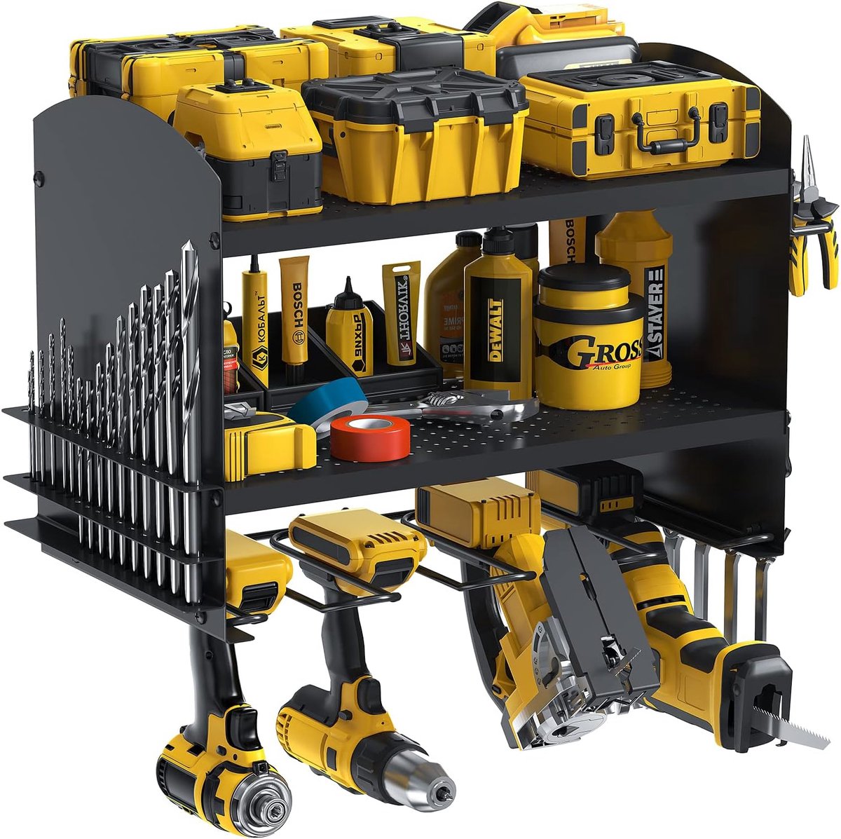 SnelShoppen - Heavy Duty Power Tool Organizer - Elektrisch Gereedschap Opslag Rack - Boor, Schroevendraaier, Impact Drill - 4 Invoegen - Zwart - Ruimt