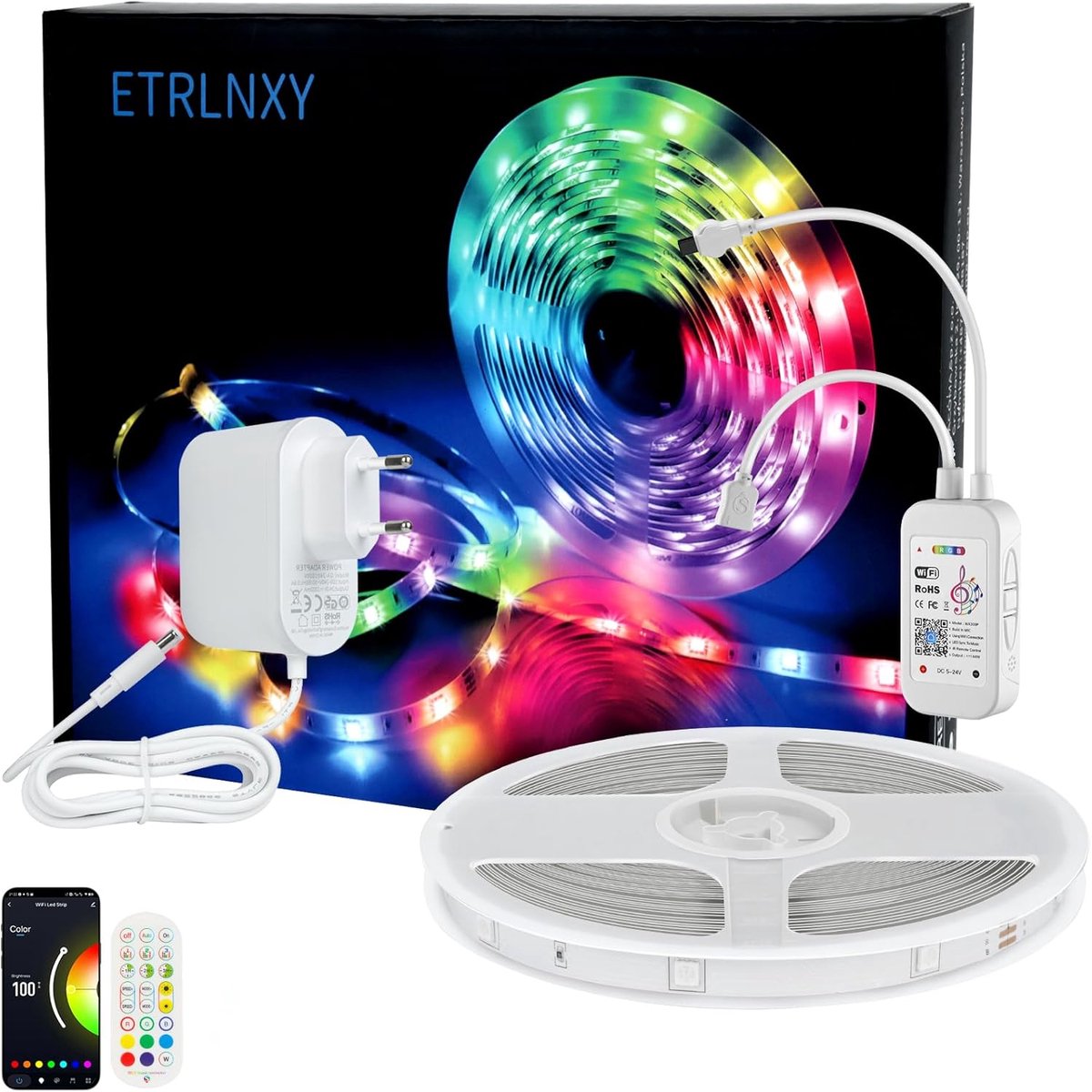 SnelShoppen - Wifi LED Strip 15m RGB Kleurveranderende LED Stripes met Music Sync, Tuya App, Alexa & Google Assistant, Perfect voor Sfeervolle Verlich
