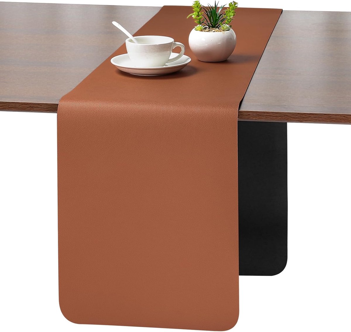 SnelShoppen - Dubbelzijdige Leren Tafelrunner 30x140cm - Modern, Wasbaar, Waterdicht, Antislip - Perfect voor Eettafel, Tuin en Feestjes (Zwart Bruin)