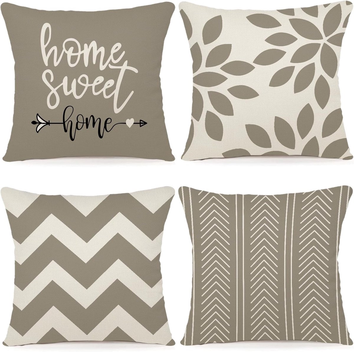 SnelShoppen - Set van 4 Decoratieve Kussenhoezen 40x40cm - Khaki Linnen Kussenhoezen voor Tuin, Sofa, Bed en Stoel - Ademend, Natuurlijke Materialen,