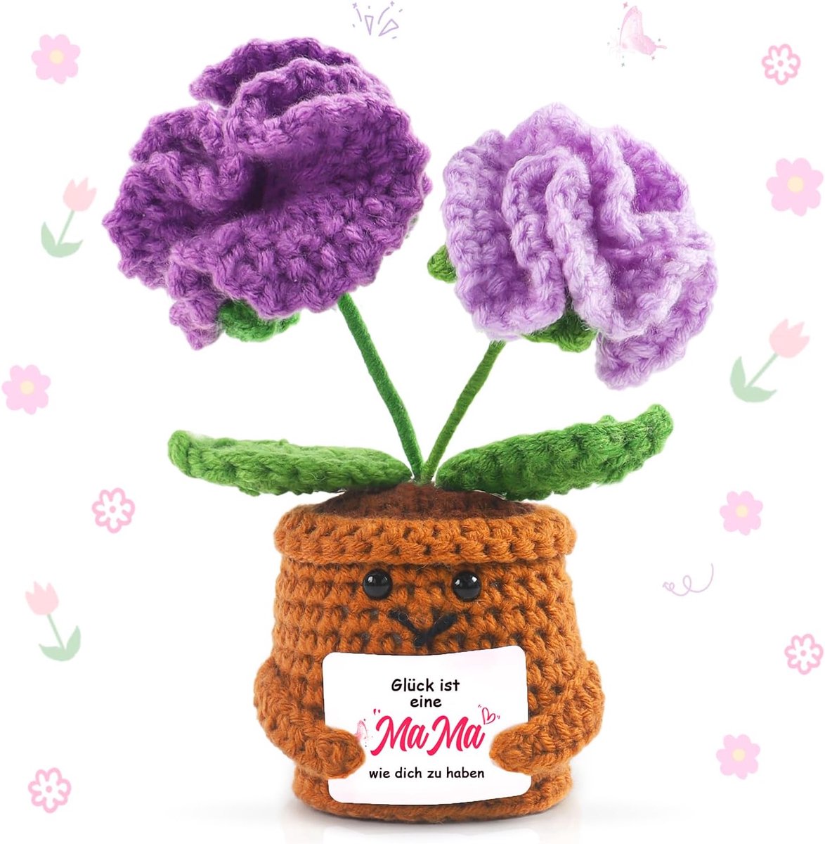 SnelShoppen - Handgemaakte Haakbloemen voor Moeder, Uniek Kado met Kaart, Perfecte Verjaardagscadeau voor Moeder, Vrouw, Dochter, Paarse Anjers van Wo