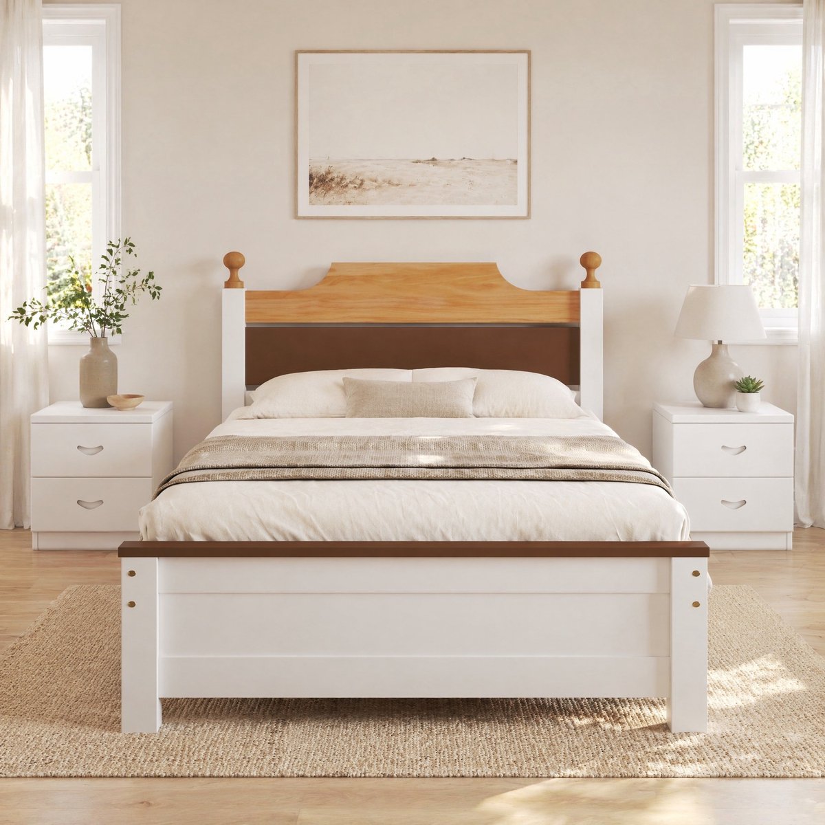 COVREO Eenpersoonsbed 90x200 cm - wit, hout en MDF, met middelpoot en 15 latten