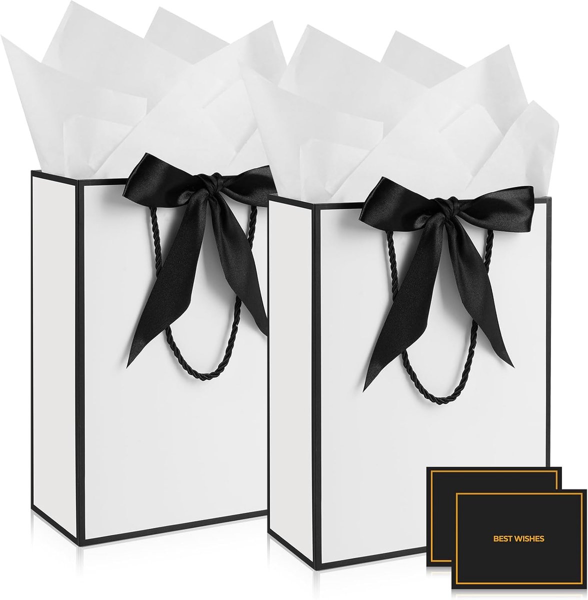 SnelShoppen - Mifferer Cadeautassen Set van 2 - Luxe Papieren Gift Bags met Handvatten, 2 Zakdoeken en 2 Wenskaarten voor Vrouwen, Meisjes, Bruidsmeis