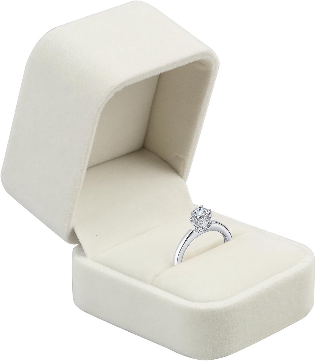 SnelShoppen - Velvet sieraden ringdoos, opslagbox voor trouwringen, verlovingsringen, Valentijnsdag, elegant wit, ideaal voor presentatie en cadeauver