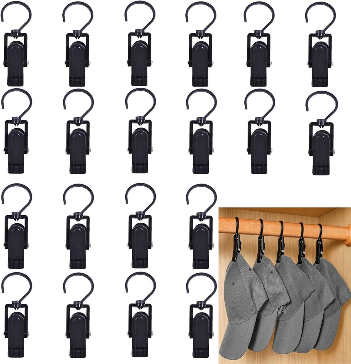 SnelShoppen - 20 Stuks Curtain Clips Towel Clip Clips - Zwarte Draaiende Boot Klem - Voor Boots, Sjaals, Broeken en Handdoeken - Duurzaam, Sterk, Anti