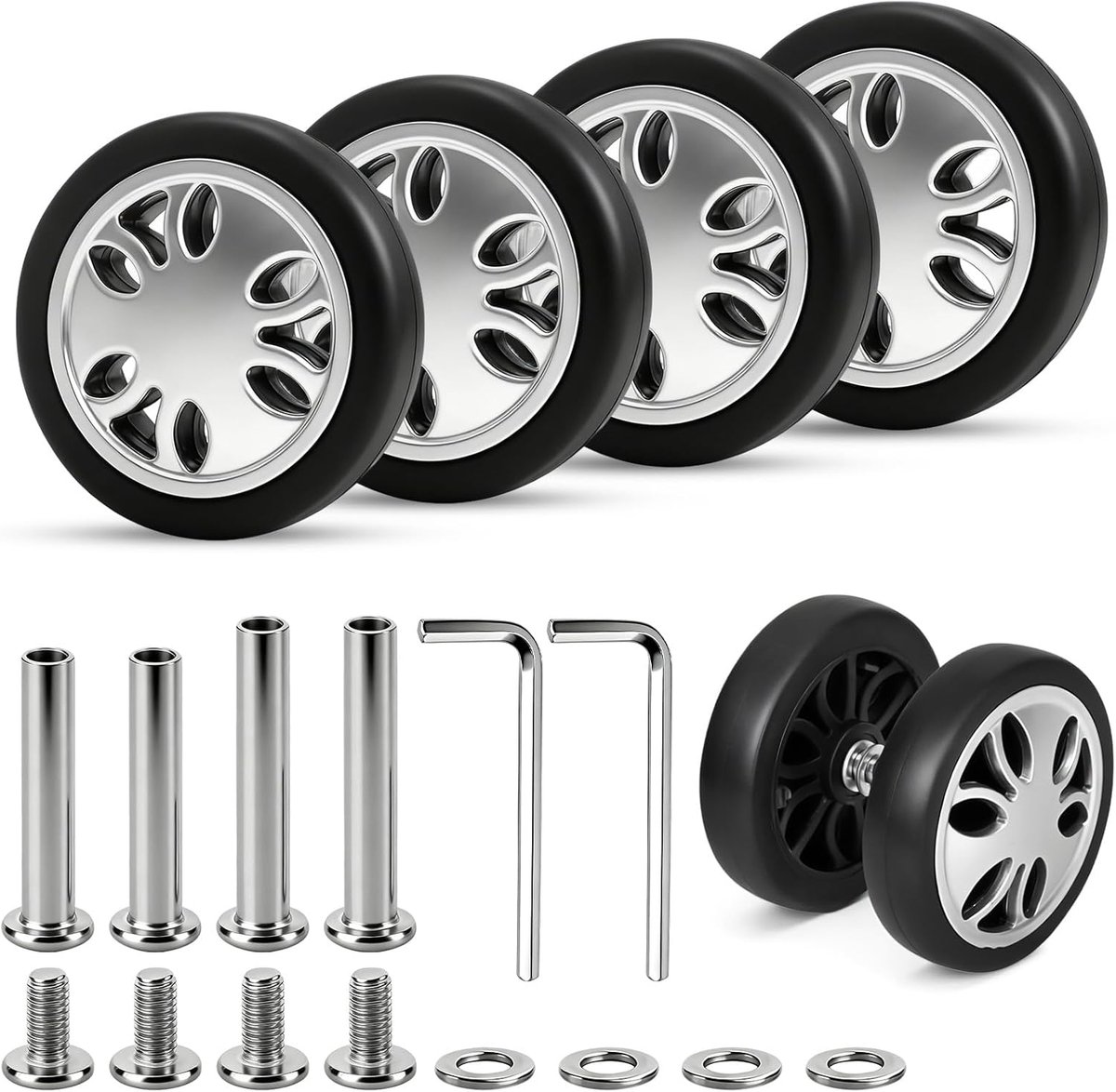 SnelShoppen - Pack van 4 Vervangingswielen voor Koffers - 50 x 15 mm - Duurzame en Stille Kofferwielen van Hoogwaardige Kunststof en RVS - Trolley Kof