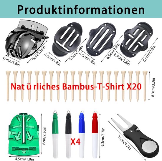 SnelShoppen - 9-delige Golfbal Marker Set met 5 Marker Tools, 4 Kleurrijke Golfbal Markers, 1 Divot Repair Tool, 20 Golf Tees voor Golfbal Uitlijning van Snelshoppen — afbeelding 5