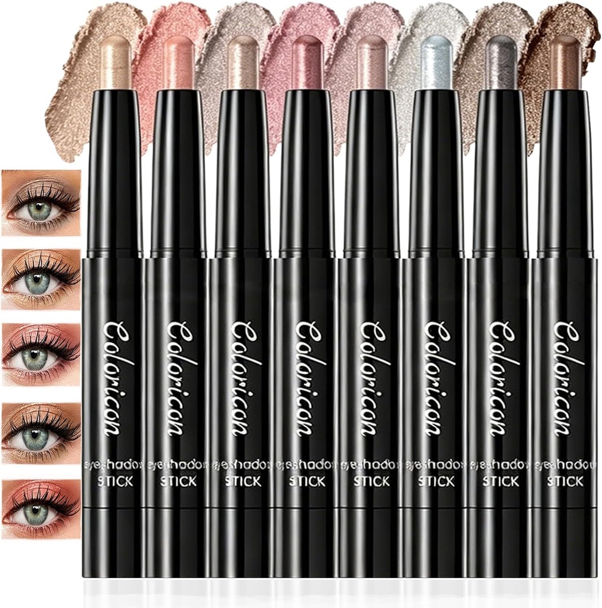 SnelShoppen - 8 stuks crèmekleurige metallic glitter oogschaduwstiften - Waterdicht, Langdurig, Sterk Gepigmenteerd, Veegvast, Oogmake-up Set voor Fee