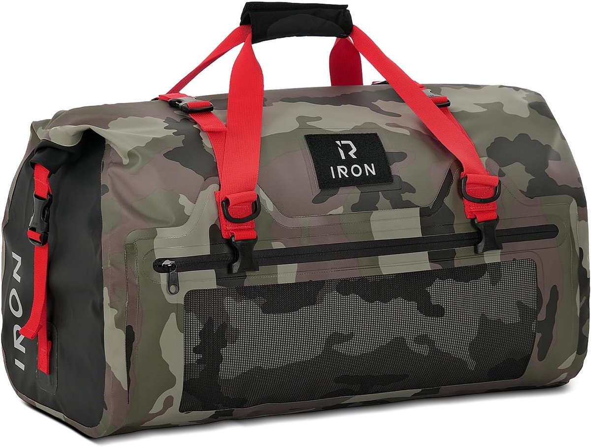 SnelShoppen - Waterproof Dry Motorcycle Bag 30L - Waterdichte Duffel Bag voor Motor, Skiën en Reizen - Camouflage - Ruime Achterbagage met Mesh Zakken
