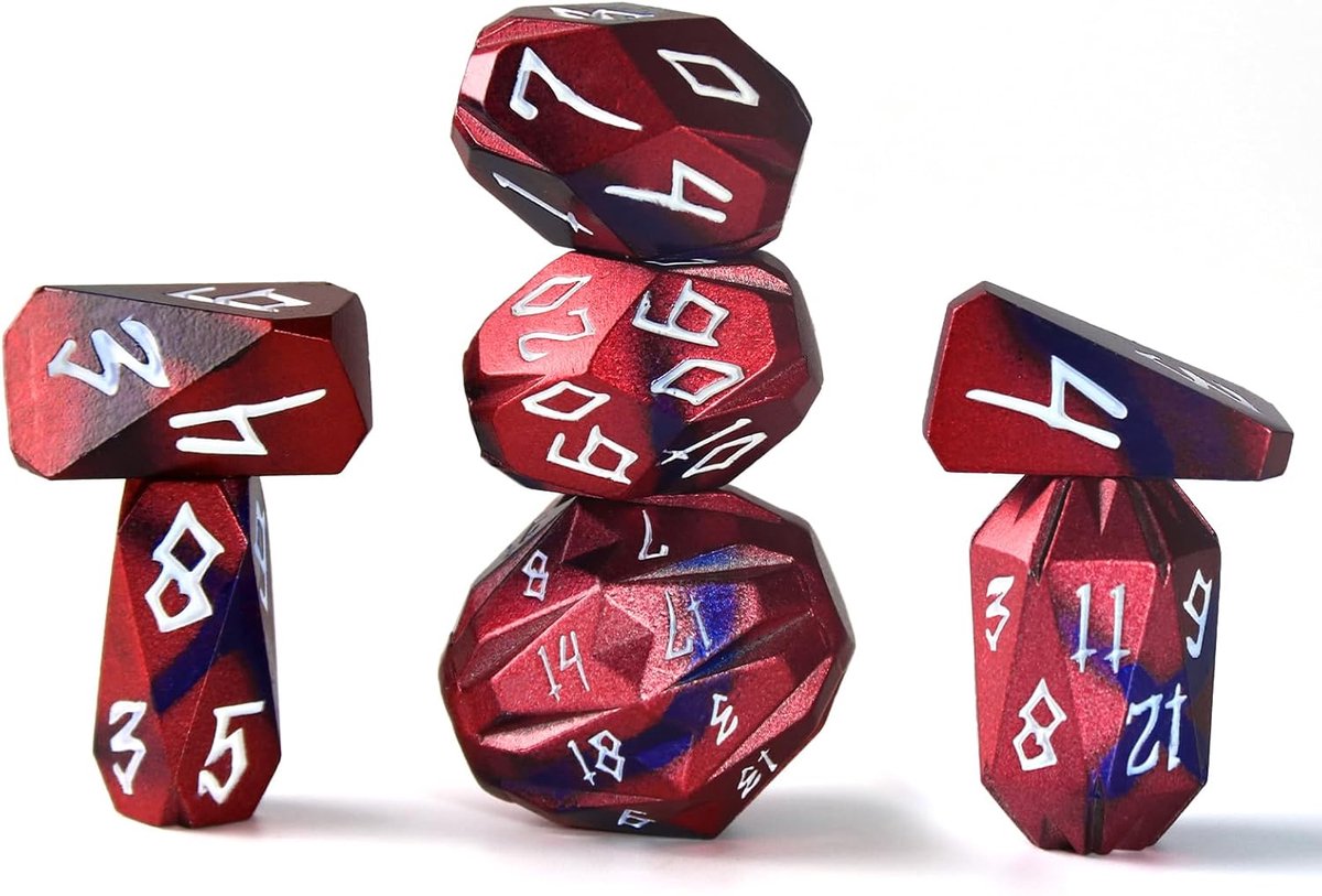 SnelShoppen - DND Dobbelstenen Set van 7 Stuks - Polyhedrale Metaal Dice - Stonehenge Zwart Rood - Duurzaam & Uniek Ontwerp voor Dungeons and Dragons