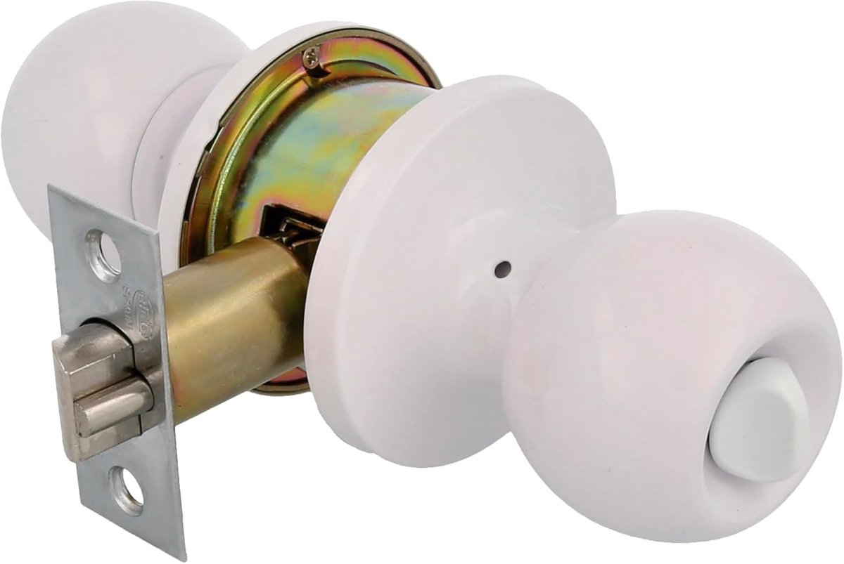 SnelShoppen - Deurklink voor voordeur - 60/70 mm slot - Balknop aan beide zijden - Met slot en nachtslot - Inbraakveilig - Voor houten deuren - Wit me