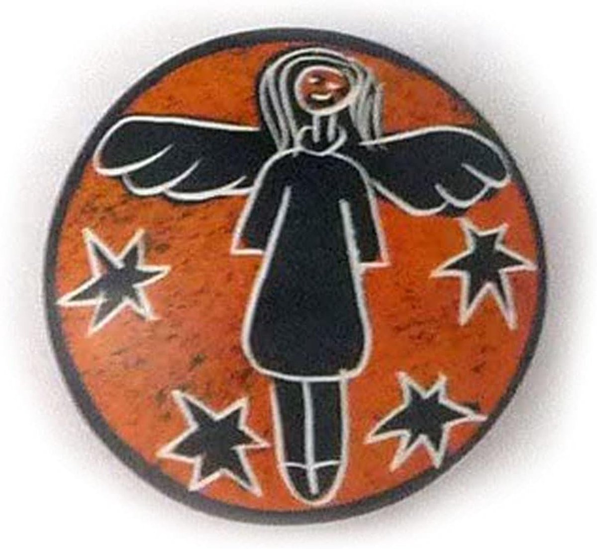 SnelShoppen - Hand Flatterer van Zeepsteen - Oranje Bewaak Engel - 4,5 cm Diameter - Handgemaakt - Perfect voor Feestjes, Meditatie en Decoratie