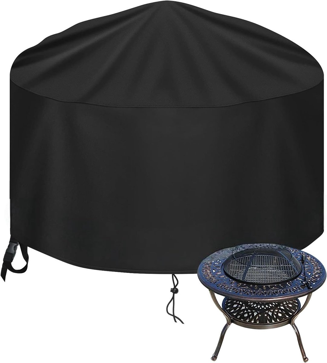 SnelShoppen - Ronde Haardpit Cover Ø90x60cm - 420D Oxford Waterdichte Deksel voor Vuurkorf - Zwart, UV-Bescherming en Duurzaam