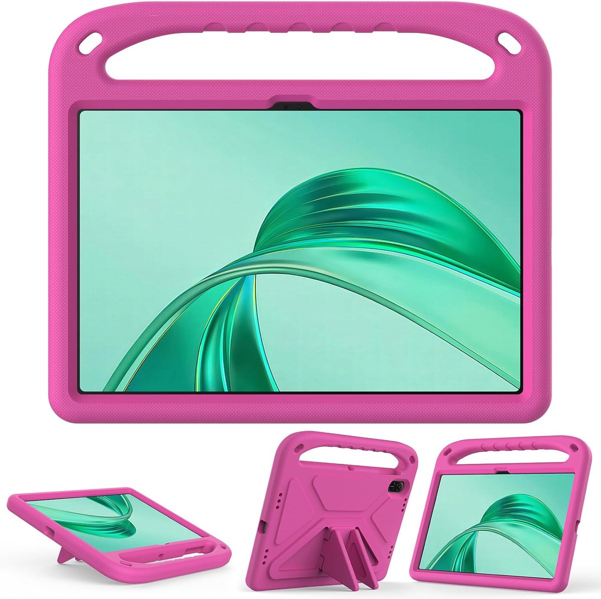 SnelShoppen - Honor Pad X8a Beschermhoes, Lichtgewicht, Duurzaam, Schokbestendig met Handgreep, Robuuste Kindvriendelijke Case in Roze Rood