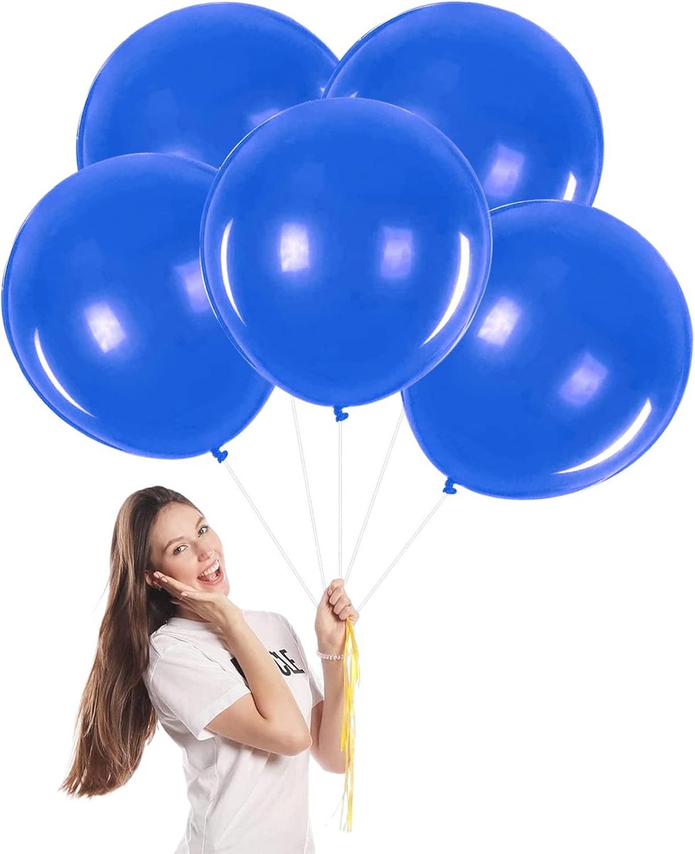 SnelShoppen - 5 Stuks Grote Natuurlijke Latex Ballonnen Blauw 18 Inch - Dikke Helium Ballonnen voor Kinderen - Perfect voor Baby Shower, Verjaardag, B