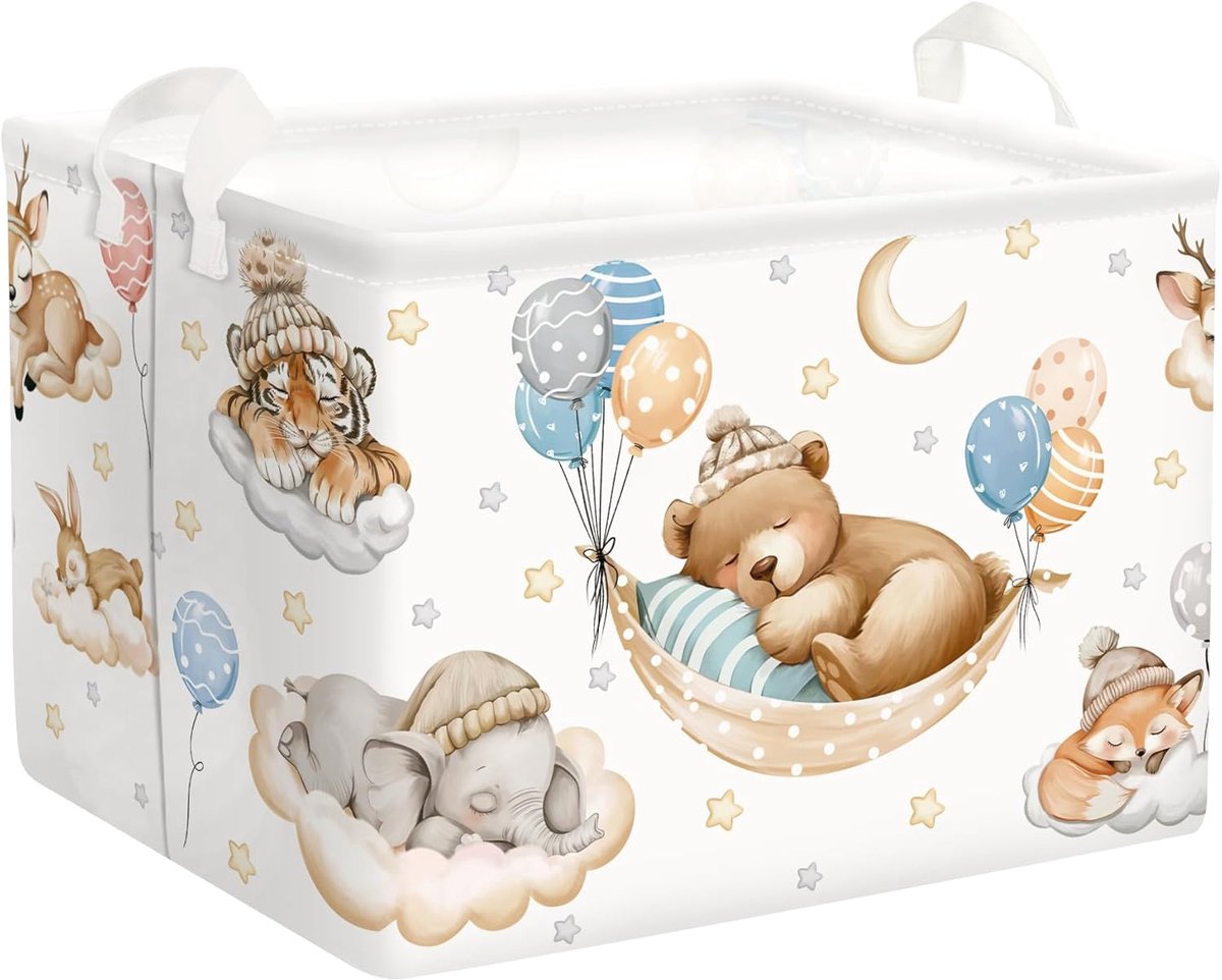 SnelShoppen - Vouwbare Baby Wasmand Dieren Thema - 36L Kinder Opbergmand voor Kleding, Speelgoed en Kamerdecoratie - Geschikt voor Jongens en Meisjes