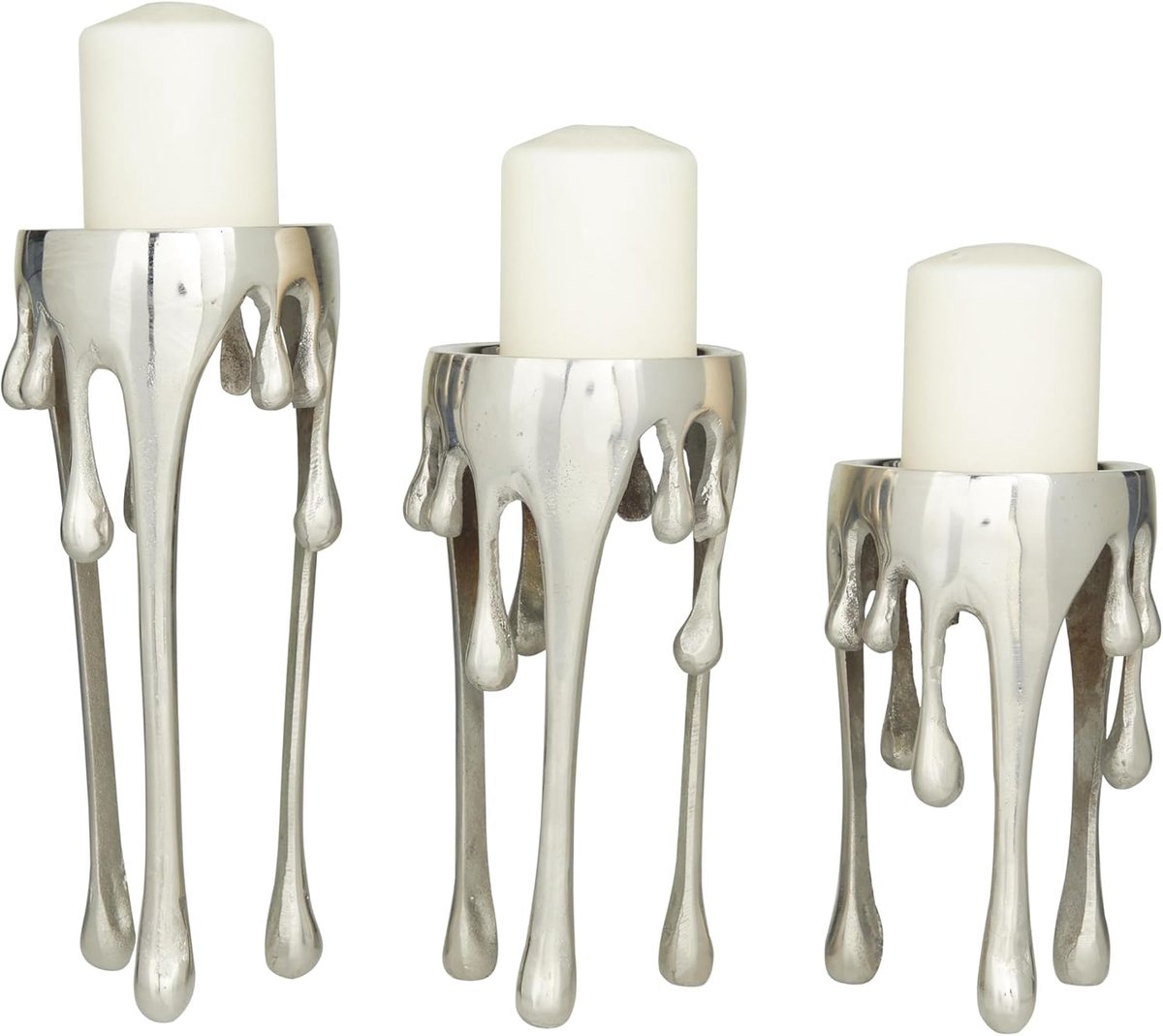 SnelShoppen - Set van 3 Moderne Aluminium Kaarsenhouders 12" 10" 8" Hoog, Zilverkleurig, Perfect voor Feestelijke Decoratie en Stijlvolle Interieur