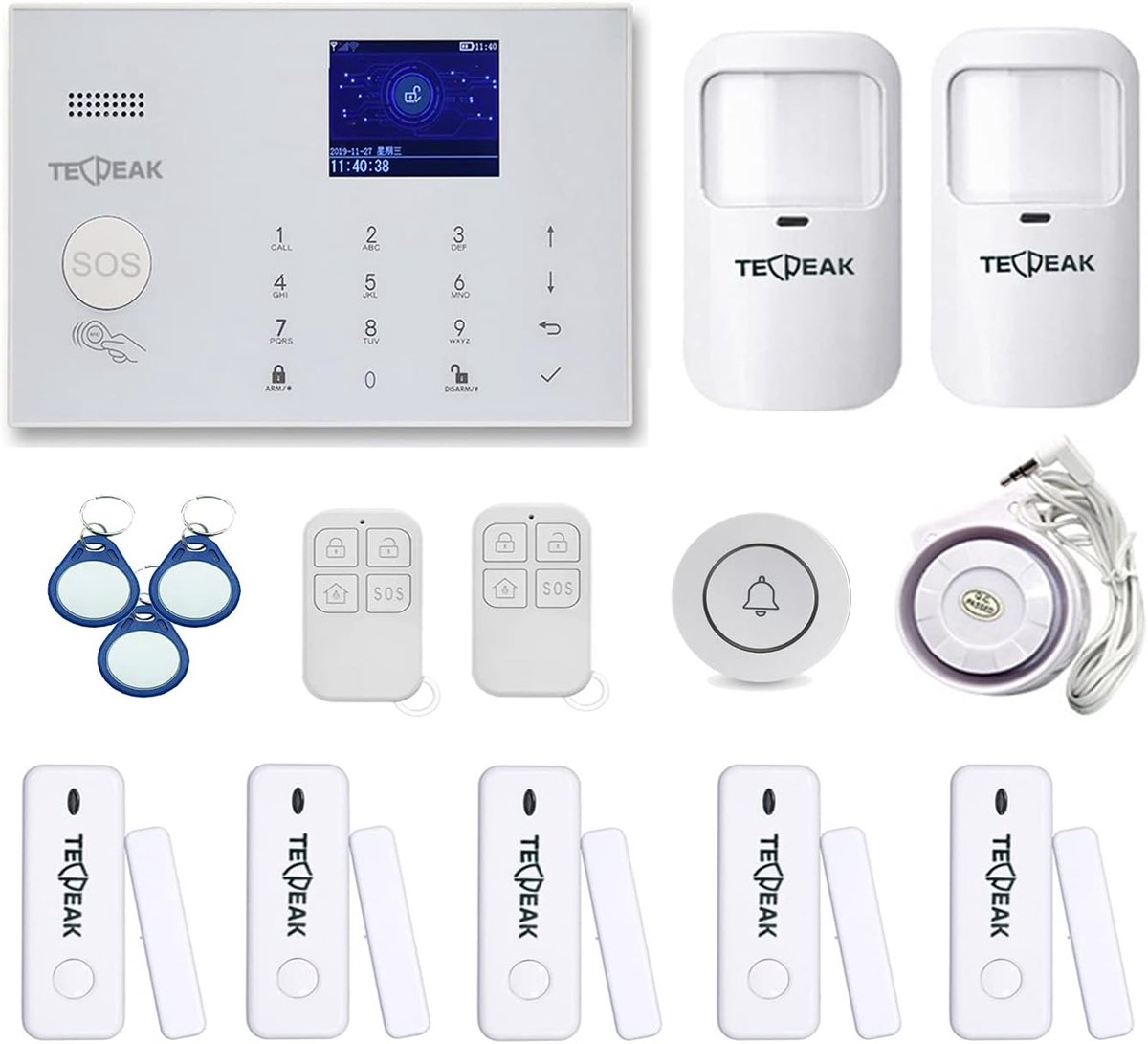 SnelShoppen - Complete TECPEAK Alarm Systeem voor Thuis - Draadloze Beveiligingsset met Sirene, Raam- en Deuralarmen, Bewegingsdetector, Afstandsbedie