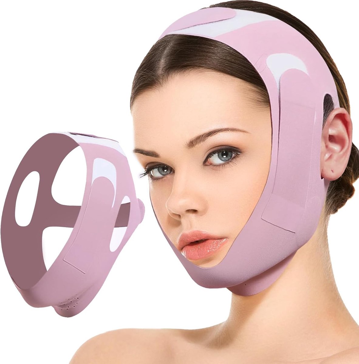 Herbruikbaar V-vormig gezichtsmasker voor een strakkere kaaklijn, gezichtslifting en dubbele kin, ideaal voor slappe huid.