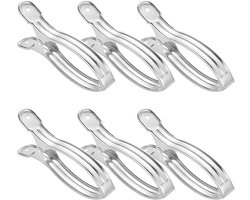 Wasknijpers Sterk - Metalen Klemmen - Kleding Ophangen - Roestvrij Staal - 6 Stuks - Zilver