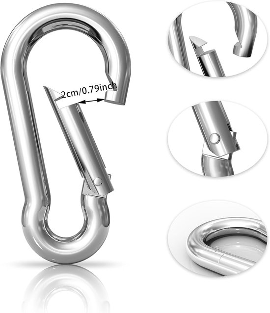 SnelShoppen - Set van 10 RVS Carabiners 11 x 110 mm - Sterke Haakjes voor Camping, Tuin, Bevestigen, Outdoor, Sport, Gereedschap, Keuken — afbeelding 2
