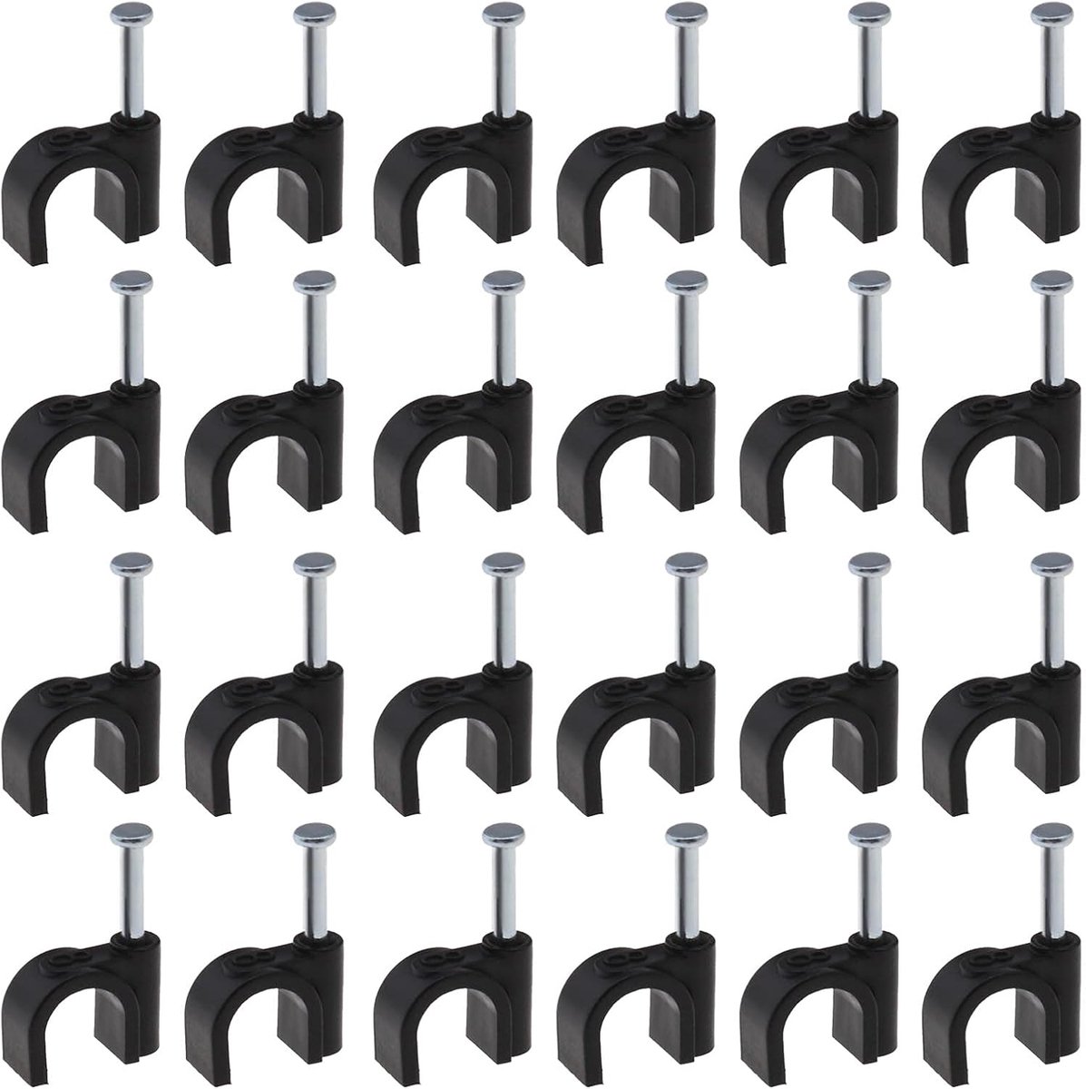 SnelShoppen - 200 Stuks Ronde Kabelclips met Ingezette Bevestigingsstaal voor TV, Telefoon, USB, Ethernet, Cat 5, Cat 6, Coaxkabels - 8mm Zwart