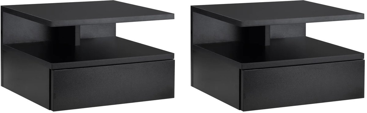 Questyr 2 Zwevende Nachtkastjes - Set - Zwart - Wandmeubel - Modern - 1 Lade - Ruimtebesparend & Stijlvol - 35×32×22,5 cm