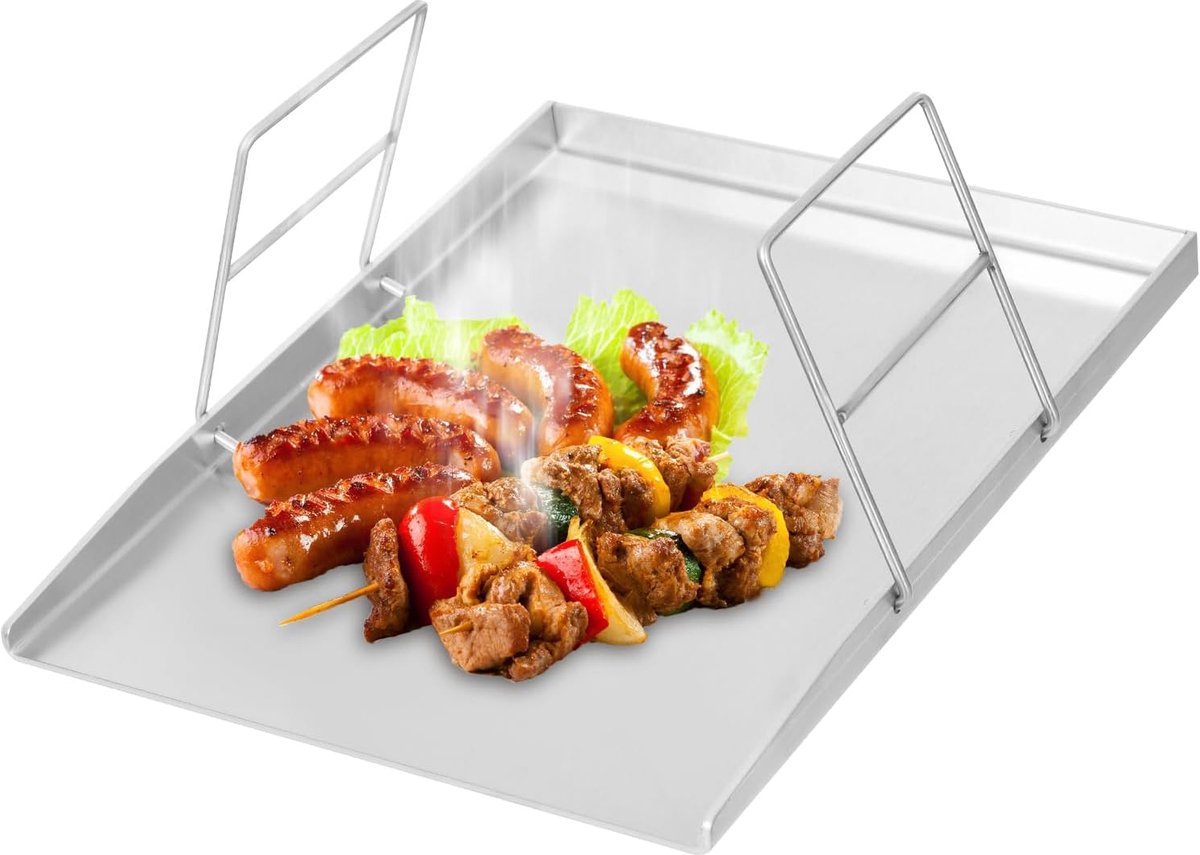 Grillplaat Roestvrij Staal Plancha Bakplaat Buiten Koken Met 2 Handgrepen 40 x 30 cm Zilver