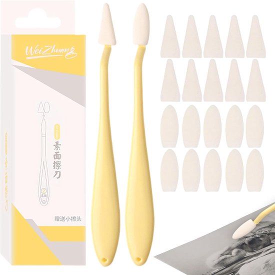 Tekening Blenders - Tekening Stompen - Schetsen en Shading - Met Spons Gum - 20+ Stuks - Geel — afbeelding 5