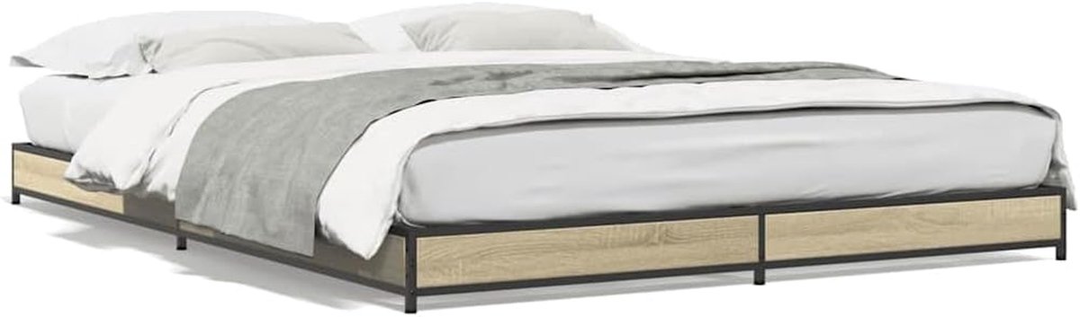 Bedframe Metaal - Slaapkamermeubel - Comfortabel Slapen - Sonoma Eiken Decor - 120 x 200 cm - Bruin