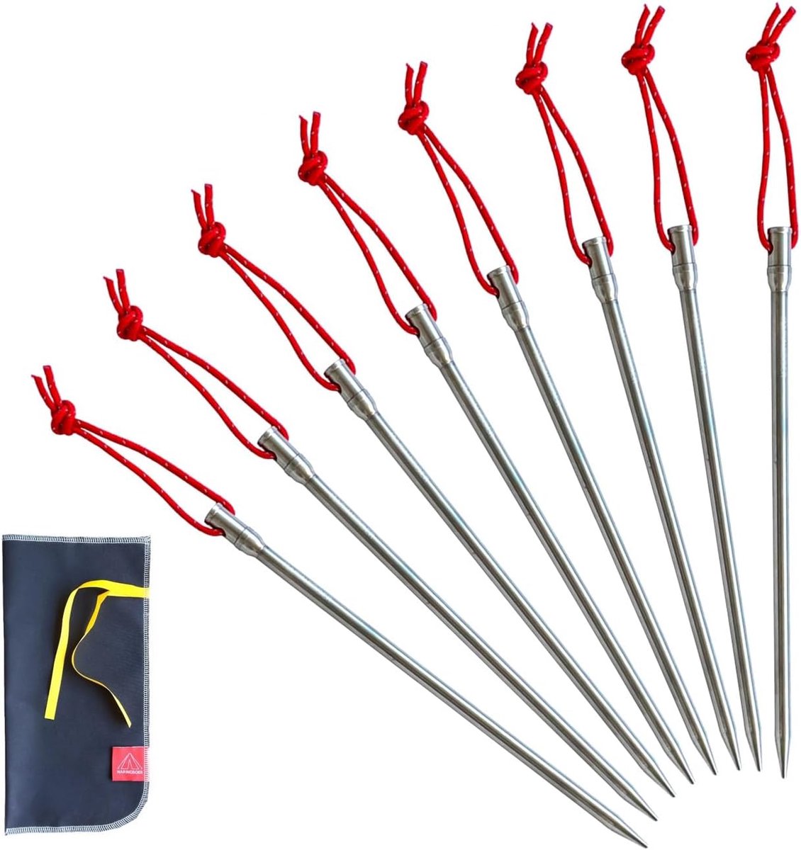 Grondankers Set - Tentharingen Titanium - Tent Opzetten - Ultralicht Sterk - 165 cm 8 Stuks - Grijs