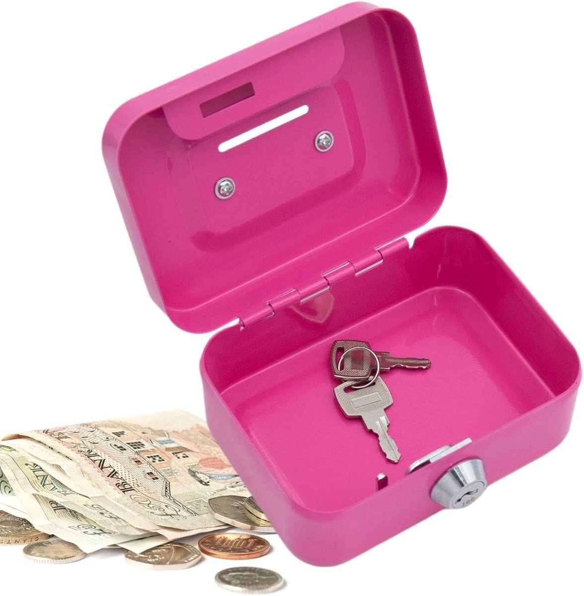Kleine Geldkluis - Spaarpot Sleutel - Geld Bewaren - Stevig Metalen Ontwerp - 11.5 cm - Roze